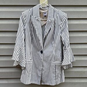 Cabi Bell Sleeve Preppy Stripe Blazer Jacket Blue White 5295 Size 4